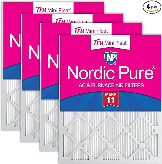 Nordic Pure 16x25x1 (Actual Size: 15 1/2 x 24 1/2 x 3/4) Tru Mini Pleat MERV 11 AC Furnace Air Filters – 2.5X More Media for Extended Durability & Superior Filtration - 4 Pack