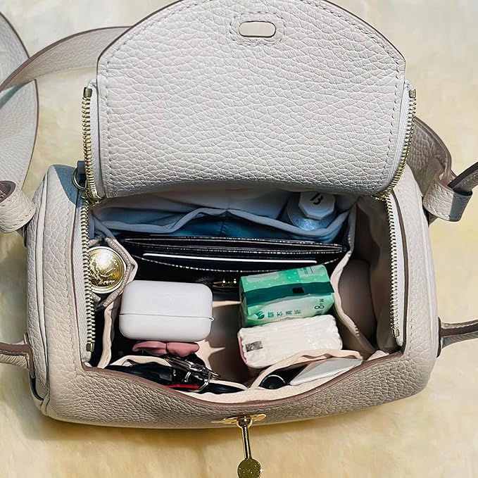 Mini Lindy Bag Insert, Luxury Bags Storage with Silk, Lightweight Inner Bag Compatible with Lindy 19 Bags, Multiple Pockets Large Capacity(Craie, Lindy19)