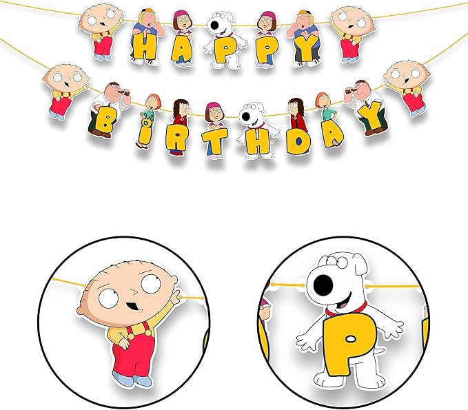 Stewie Grifin Happy Birthday Banner – Animated Character Theme Birthday Decoration Banner for Indoor Party Setup, Wall Hanging Display, Dessert Table Background, Photo Booth Backdrop.