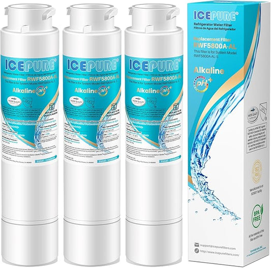 ICEPURE Alkaline RWF5800A-AL Refrigerator Water Filter Replacement for Frigidaire EPTWFU01, EWF02, Pure Source Ultra II, PureSource Ultra 2, GP006, BO022, MR022, SCWFTCTO, 4562222, Enhances PH, 3Pack