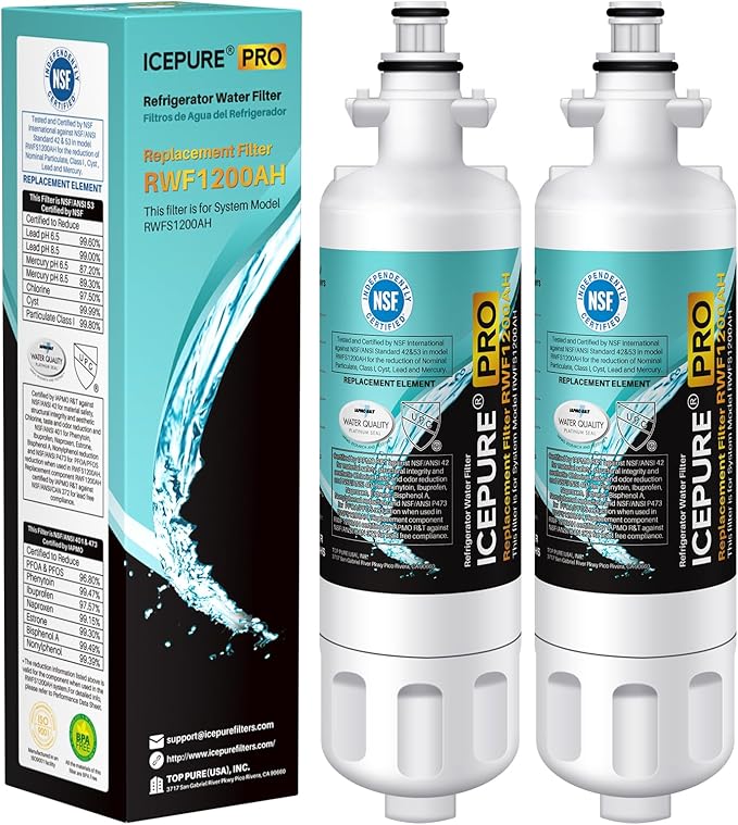 ICEPURE PRO ADQ36006101 NSF/ANSI 401 Certified Replacement for LG LT700P Kenmore Elite 46-9690 ADQ36006102 HDX FML-3 LT700PC LFX28968ST LFXS29626S RWF1052 RWF1200A Refrigerator Water Filter 2PACK