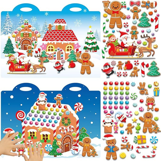 100 Christmas Gingerbread House 3D Puffy Sticker Activity Book for Reusable Christmas Stickers Gingerbread House Xmas Craft Winter Holiday Window Decals Gifts Supplies Favor