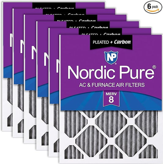 Nordic Pure 16x25x1 (Actual Size: 15 1/2 x 24 1/2 x 3/4) Furnace Air Filters MERV 8 Pleated Plus Carbon 6 Pack