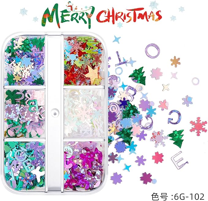 Winter Christmas Nail Art Glitters Sequins, 3 Boxes Holographic Multicolor Glitter Stickers Decals, Christmas Snowflake Letter Star Tree Lrregular Shapes Designs for Manicure DIY Xmas Decorations