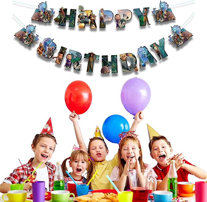 "Raya and the Last Dragn Happy Birthday Banner – Princess Birthday Party Supplies – Colorful Raya and Sisu Themed Banner Decoration for Girls and Fans – Perfect for Cake Table, Wall, or Party Backdrop"