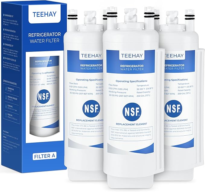 TEEHAY Filter A EDRARXD1 Water Filter, Compatible with Everydrop Filter A, EDRARXD1, Whirlpool WHRARXD1, WRSC5536RZ, WRSF5536RZ, KitchenAid KRSF536RPS, KRFF507HPS, Maytag MRSC6636RZ, 3 Pack