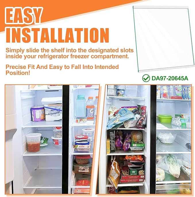 Upgraded DA97-20645A Freezer Glass Shelf Compatible with Samsung Fridge Shelf Replacement RS27T5200SR Refrigerator Glass Shelf For Samsung Refrigerator Parts Replacement Freezer Shelves Tempered Glass