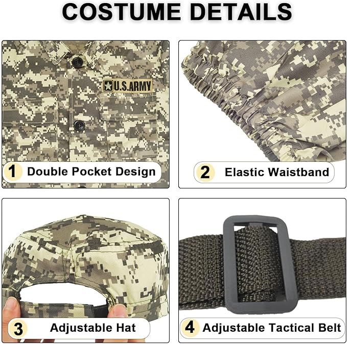 Army Costume For Kids, Military Soldier Costumes For Boys, Halloween Costumes Dress Up Role Play Set