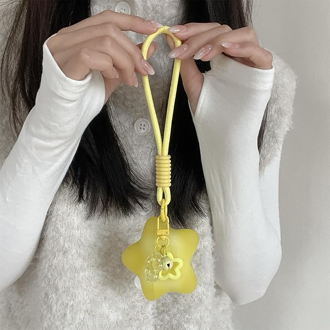 Silicone Case for AirPods Pro 2nd/1st Gen (2023/2022/2019), Glow in The Dark Yellow Star Cover with Lanyard and Keychain Lock, Travel-Friendly Shockproof Case for Women Men