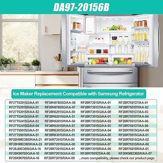Upgraded DA97-20156B Ice Maker Replacement Compatible with Samsung Refrigerator DA97-20156A Ice Container, Ice Bucket Tray w/Latch Plate fit Model RF28HMEDBSR, RF27T5241SG, RF28R6301SG Ice Bin