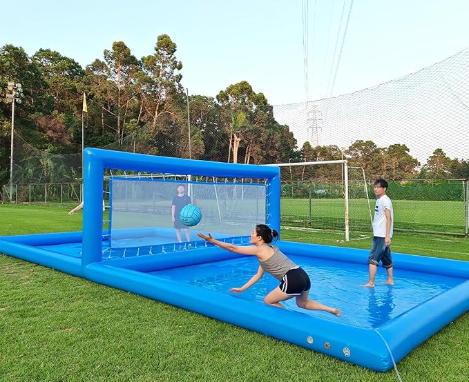 33ft Inflatable Volleyball Pool Inflatable Volleyball Count for Adults and Family, 100% PVC Commercial Net with 800w Air Pump, Giant Beach Games Outdoor Games, 33x16.5x7ft