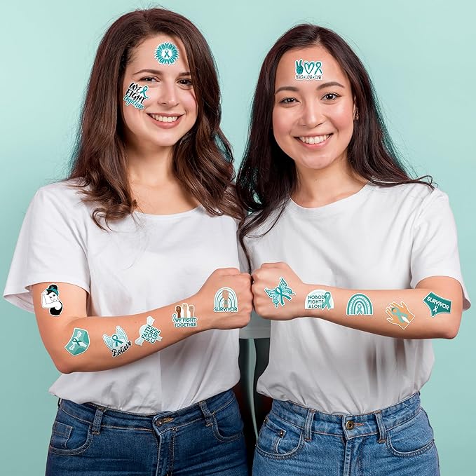 Ovarian Cancer Awareness Sticker - 1000 Pcs Teal Ribbon Sexual Assault Awareness Survivor Waterproof Vinyl Reusable Laptop Sticker Rolls Coloring Book Scrapbook Water Bottle Page Activity Pad