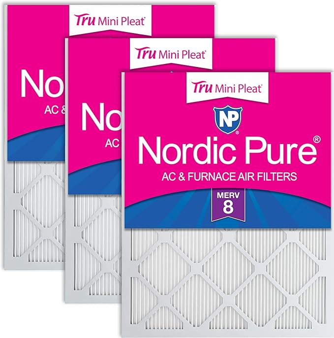 Nordic Pure 16x25x1 (Actual Size: 15 1/2 x 24 1/2 x 3/4) Tru Mini Pleat MERV 8 AC Furnace Air Filters - 2.5X More Media for Longer-Lasting, High-Efficiency Filtration - 3 Pack