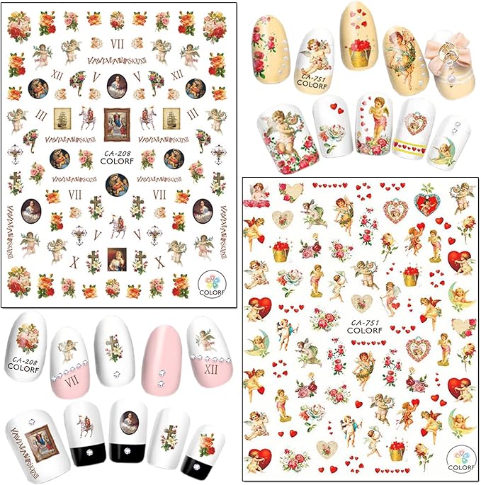 God Jesus Nail Art Stickers, Angel Christ Virgin Maria Love Cupid Flowers Nail Art Decals, Holographic 3D Angel Self-Adhesive Nail Sticker Design for Women Girls Manicure Charms Decorations