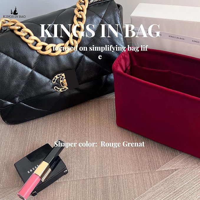 19 Flap26 Bag Organizer, Silky Organizer Insert Compatible with Chanel 19 Bag, Lightweight Inner Bag for Women Luxury Bags (Rouge Grenat, Flap26)