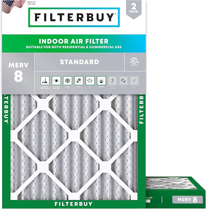 Filterbuy 24x28x2 Air Filter MERV 8 Essential Dust & Allergy Defense (2-Pack), Electrostatic Pleated HVAC AC Furnace Filters Replacement (Actual Size: 23.50 x 27.50 x 1.75)