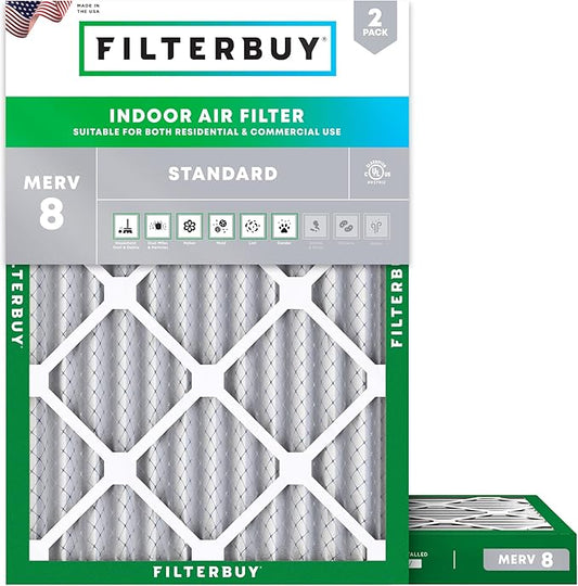 Filterbuy 24x28x2 Air Filter MERV 8 Essential Dust & Allergy Defense (2-Pack), Electrostatic Pleated HVAC AC Furnace Filters Replacement (Actual Size: 23.50 x 27.50 x 1.75)