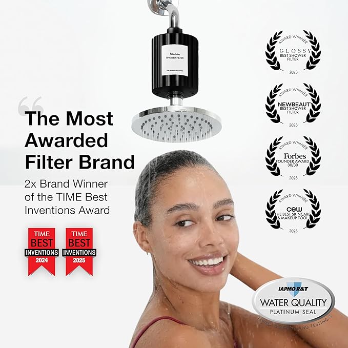 Filterbaby Signature Shower Filter for Sensitive Skin & Hair, Expert Developed,Lab Tested to Reduce up to 99% Chlorine & Chloramine,Reduce Common Water Impurities, Strong Water Flow,Easy Install,Black