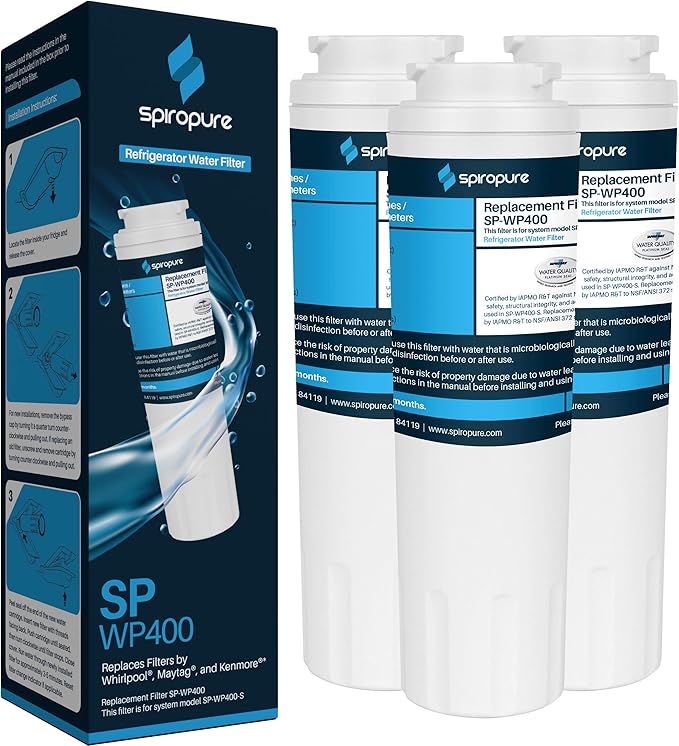 SpiroPure SP-WP400 NSF Certified Refrigerator Water Filter Replacement – Fits UKF8001, Filter 4, NSF Certified, EDR4RXD1, Puriclean II – 3-Pack, BPA-Free, 0.5 Micron