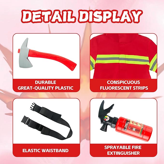 Breevo Firefighter Costume for Kids 2T-6, Halloween Fireman Costume for Boys Girls