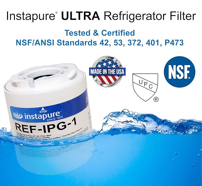 GE® MWF Kenmore® 46-9991Compatible Filter Made in USA by Instapure® NSF/ANSI P473, 401,372, 53, 43 & CA B483.1 Certified for PFOA/PFOS, Pharmaceuticals & More!
