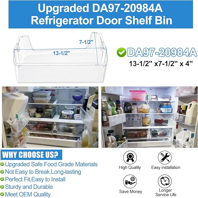 UPGRADED DA63-09775A DA97-20984A Refrigerator Door Shelf Bin Compatible with Samsung Fridge Door Shelves RF27T5201SR RF27T5241SR RF28T5021SR RF27T5201SG RF28T5021SG Samsung Refrigerator Door Bin Right