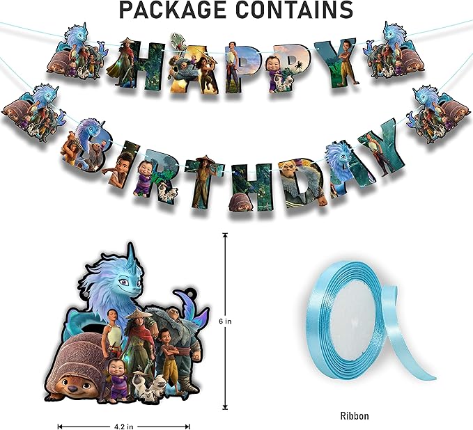 "Raya and the Last Dragn Happy Birthday Banner – Princess Birthday Party Supplies – Colorful Raya and Sisu Themed Banner Decoration for Girls and Fans – Perfect for Cake Table, Wall, or Party Backdrop"