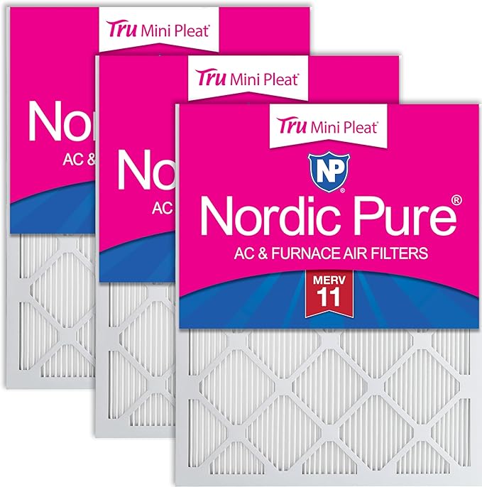Nordic Pure 16x25x1 (Actual Size: 15 1/2 x 24 1/2 x 3/4) Tru Mini Pleat MERV 11 AC Furnace Air Filters – 2.5X More Media for Extended Durability & Superior Filtration - 3 Pack