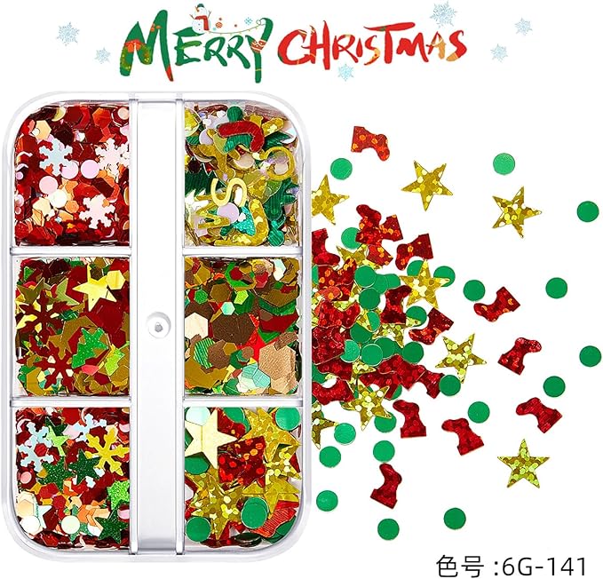 Christmas Nail Art Glitters Sequins, 4 Boxes Multicolor Holographic Lrregular Shapes Glitters Stickers Decals with Christmas Snowflake Letter Star Tree Designs for Manicure DIY Xmas Decorations