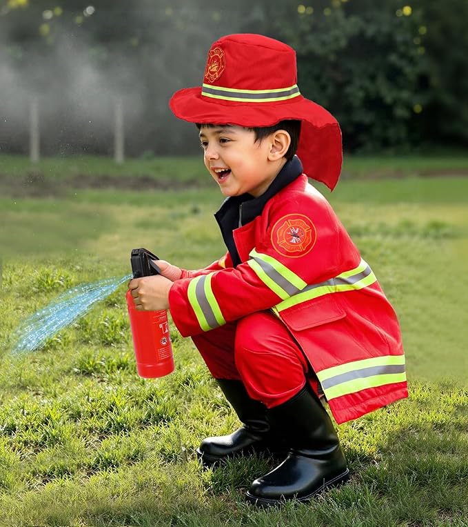 LOYO Firefighter Costume for Kids - Fireman Halloween Costumes for Toddler Boy, Dress Up Clothes for Kids 3-12 Pretend Play
