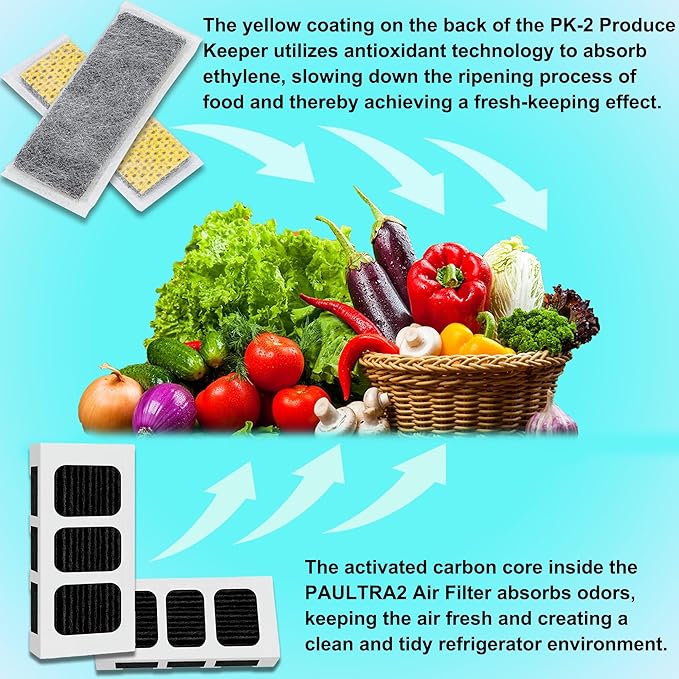 2 Pack Replacements for Frigidaire PureAir PK-2 Produce Keeper Plus and 4 Pack Replacements for FRIGIDAIRE PAULTRA2 Pure Air Ultra II Refrigerator Air Filter (Ultra II)