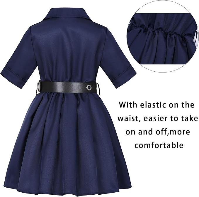 KIDIN Kids Police Officer Costume Girls Cop Outfit Toddler Police Uniform, Police Dress Up Career Day Halloween Gifts
