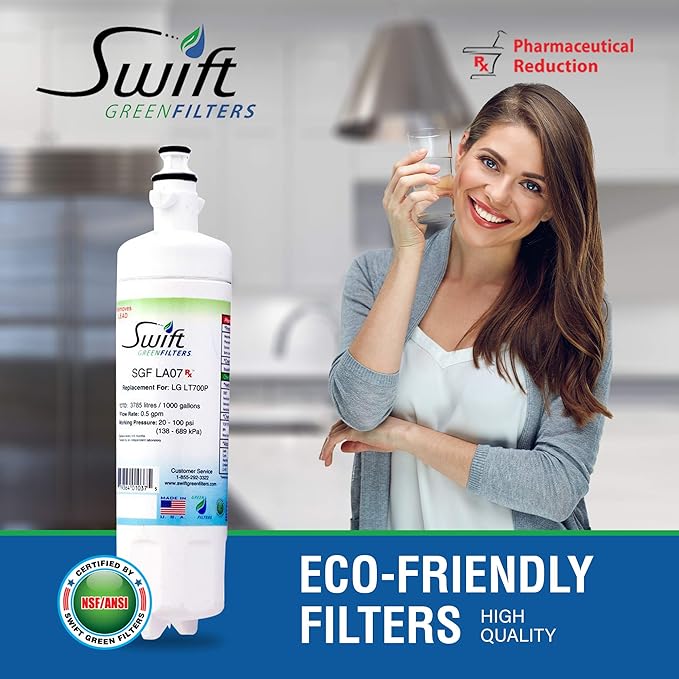 SGF-LA07 Rx Pharmaceutical Replacement water filter for LG LT700-P, 46-9690, ADQ36006102, ADQ36006101,EFF-6032A,PH21410 by Swift Green Filters (1pack)