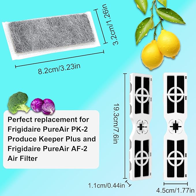 2 Pack Replacements for Frigidaire PureAir PK-2 Produce Keeper Plus and 4 Pack Replacements for Frigidaire PureAir AF-2 Air Filter, Compatible with Frigidaire Crisp Seal Fresh System (AF-2)