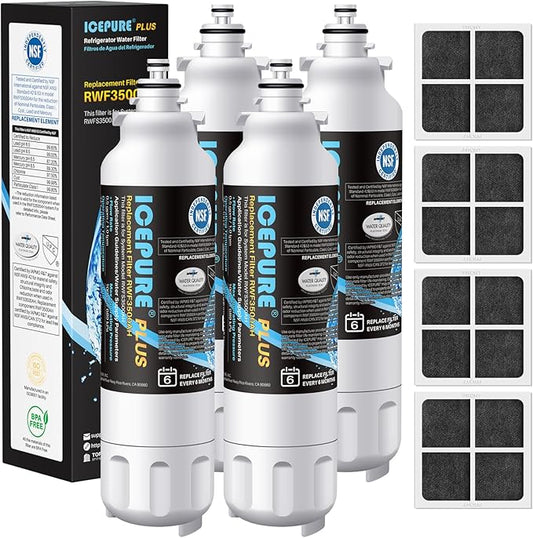 ICEPURE PLUS ADQ73613401 NSF/ANSI 53 NSF/ANSI 42 Certified Compatible with LG LT800P, LT800PC, ADQ736134, ADQ73613402, LSXS26326S, 46-9490, Refrigerator Water Filter and LT120F® Air Filter, 4 Combo