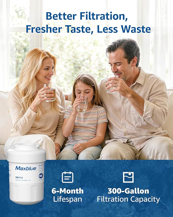 Maxblue MB-F13 Replacement for GE® MWF®, SmartWater® MWFP, MWFINT, MWFA, GWF, HDX FMG-1, GSE25GSHECSS, WFC1201, RWF1060, Kenmore® 9991, Refrigerator Water Filter, 3 Filters