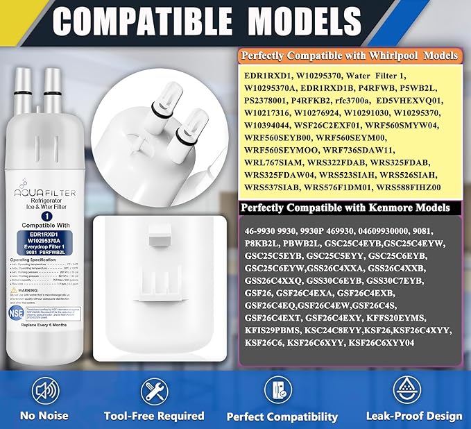 FILTER1 W10295370 A Refrigerator Water Filter Replacement Compatible for EDR1RXD 1 WATER FILTER W10295370 A Refrigerator Models (1-PACK)