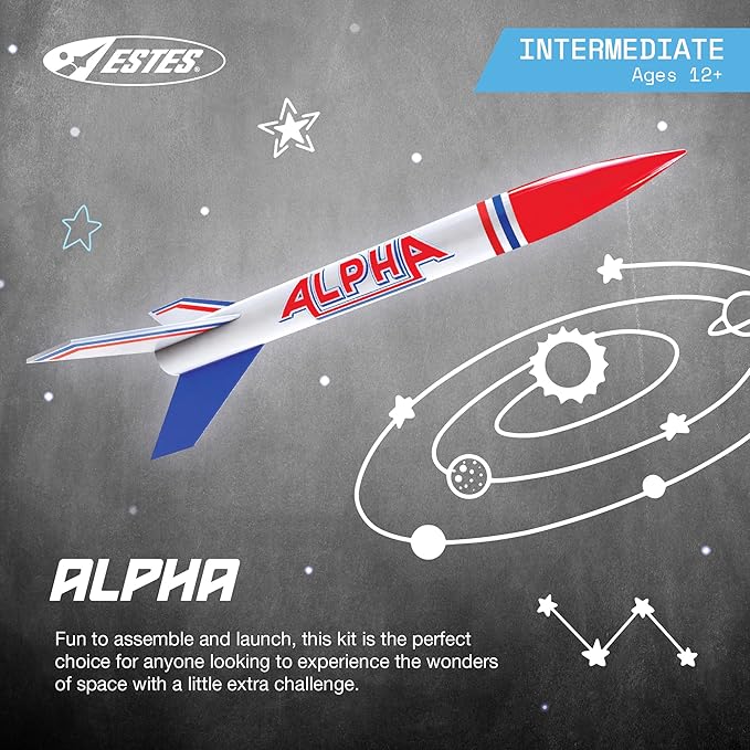 Estes 1225 Alpha Rocket-Building Kit, Intermediate Flying-Rocket-Model Kit for Ages 10+