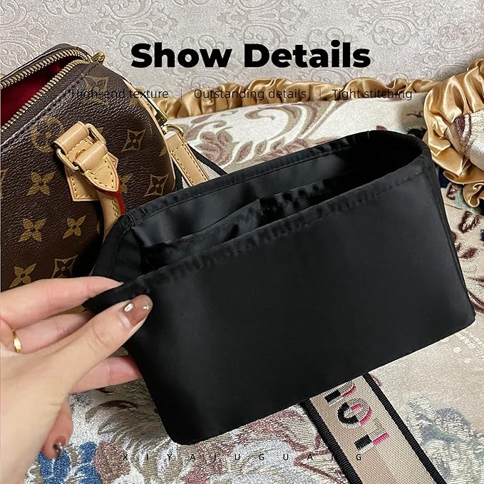 Purse Handbag Silky Organizer Insert Keep Bag Shape Fits LV Speedy 16/20/25/30/35/45 bags, Luxury Handbag Tote Lightweight Sturdy(Black, Speedy 35)