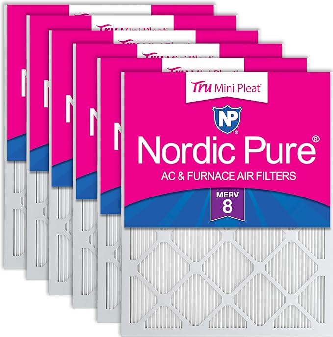 Nordic Pure 16x25x1 (Actual Size: 15 1/2 x 24 1/2 x 3/4) Tru Mini Pleat MERV 8 AC Furnace Air Filters - 2.5X More Media for Longer-Lasting, High-Efficiency Filtration - 6 Pack