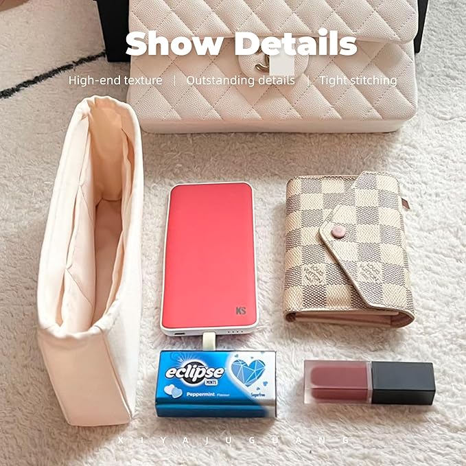 Purse Handbag Silky Organizer Insert Keep Bag Shape Fits Chanel Classic Flap CF Mini Square 17/20/Small/Medium/Jumbo/Maxi Bags, Luxury Handbag Tote Lightweight Sturdy(CF Mini Square 17,Craie)