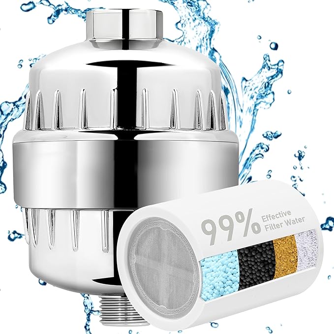 BBLIFE Upgrade Much More Efficient Shower Filter, High Revitalizing Shower Filter to Remove 99% Chlorine, to Clean Hard Water, Refresh Water Condition, Improve Your Skin and Hair (‎Silver)