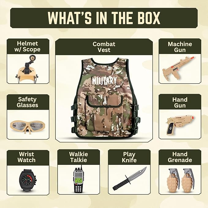 Liberty Imports Kids Costume Dress Up Deluxe Role Play Set with Helmet, Night Vision Monocular, Guns, Weapons, Accessories