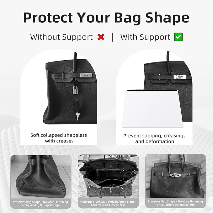 DGAZ Purse Pillow Shaper Insert,Luxury Handbag Tote Shapers, Memory Foam- Fits Birkin 25/30/35/40 Bags (White, BK35)