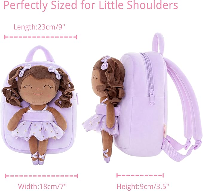 Gloveleya Toddler Backpack Baby Ballerina Girl Gifts Plush Curly Hair Ballet Backpack - Black Purple 9 inches