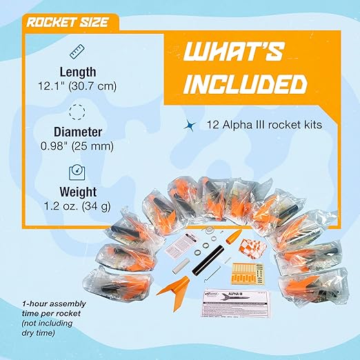 Estes 1751 Bulk Pack of 12 Alpha III Rocket-Building Kits, Beginner Flying-Rocket-Model Kits for Ages 10+
