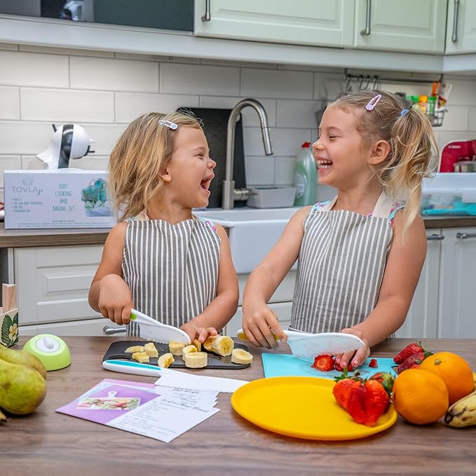 Toddler Safe Knife Set with Recipe Book - Includes Peeler, Cutting Board, and Chopper - Real Kitchen Tools for Kids Ages 4-12