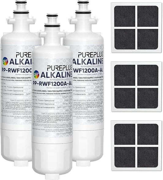 PUREPLUS Alkaline 469690 LT700P Replacement for LG Kenmore Elite 9690, ADQ36006102, ADQ36006101, LFXS30766S, LFX28968ST,LFX31925ST,PL-500,RWF1052, LT120F Refrigerator Water and Air Filter Combo, 3PACK