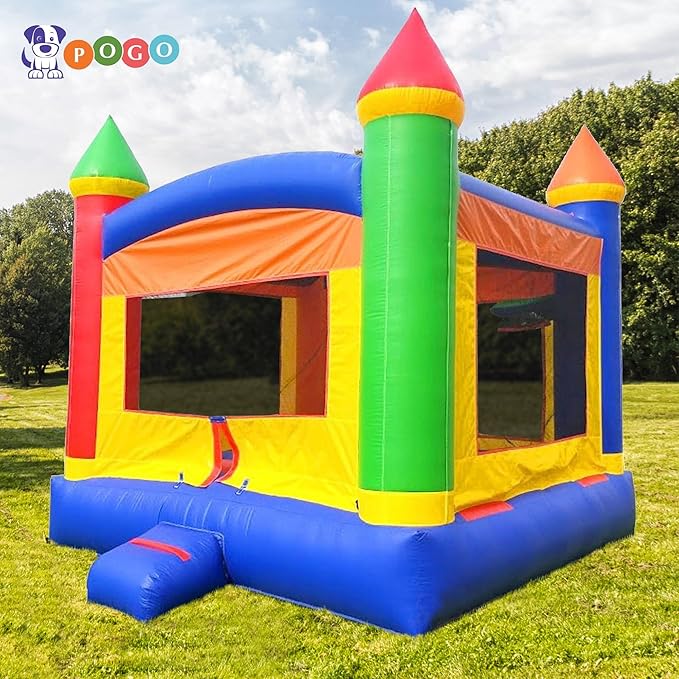 Crossover Classic Rainbow Castle Inflatable Bounce House for Kids and Toddlers, 13 x 12 x 14.5 Foot Bouncy Jump Castle Backyard Jumper, Commercial-Grade Vinyl, with Blower, Stakes and Storage Bag