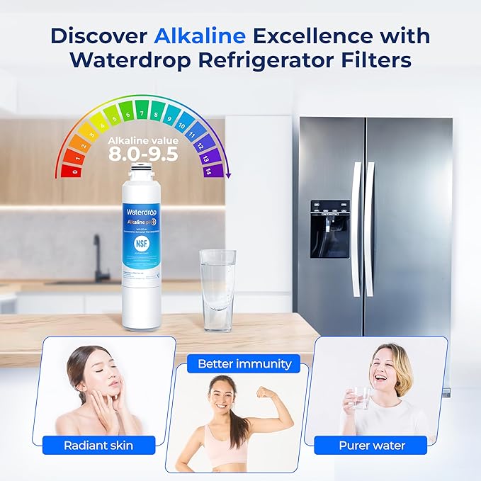 Waterdrop Alkaline DA29-00020B Replacement for Samsung® Refrigerator Water Filter HAF-CIN/EXP, HAF-CIN, DA29-00020B-1, DA97-08006A-1, RF28HMEDBSR, RF263BEAESR, RS25J500DSR, RF263TEAESG, 2 Pack